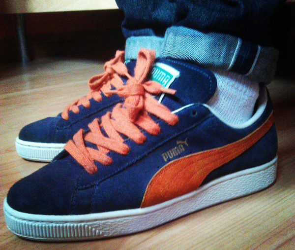 puma suede orange blue