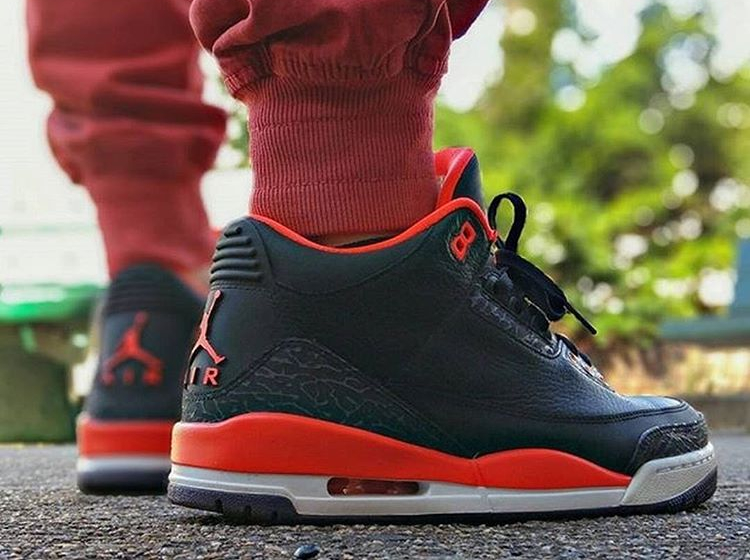 jordan 3 crimson on feet