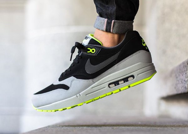 Nike Air Max 1 Leather Black Grey Volt  (2)