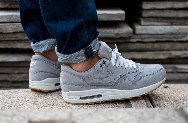 Nike Air Max 1 Premium Leather Medium Grey (suède ciré)  (2)