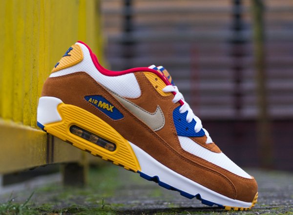 Basket Nike Air Max 90 Premium (White Metallic Gold Grn-Twny-Game Royal) (2)