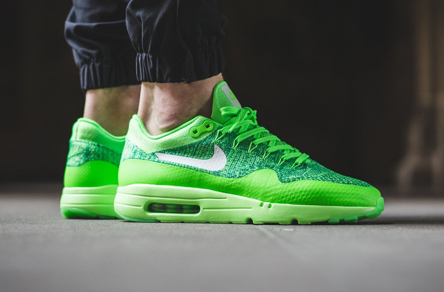6-Chaussure Nike Air Max 1 Ultra Flyknit Voltage Green pas cher en soldes