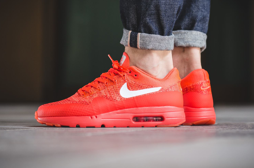 Nike Air Max 1 Ultra Flyknit rouge (Bright Crimson White University Red) (homme)