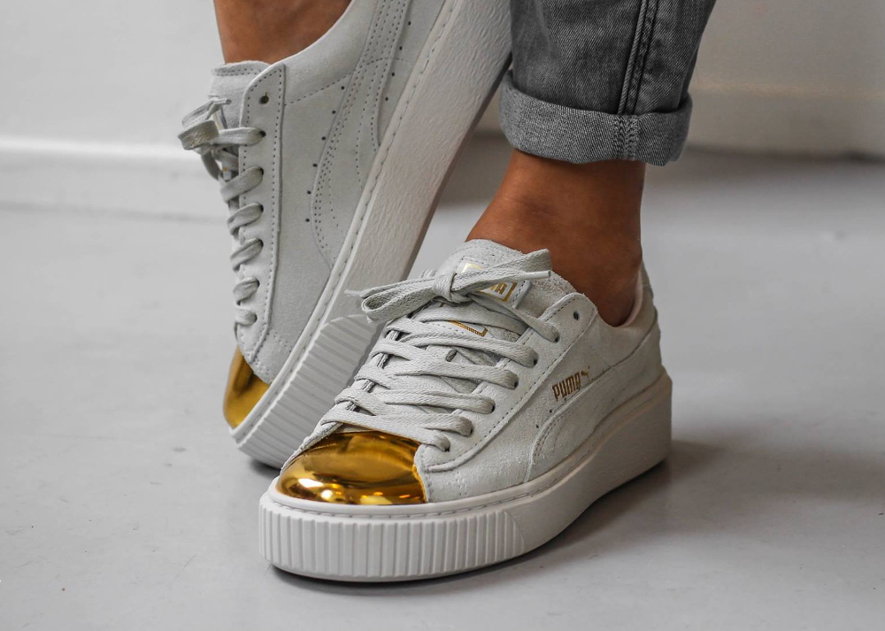 puma basket suede platform gold