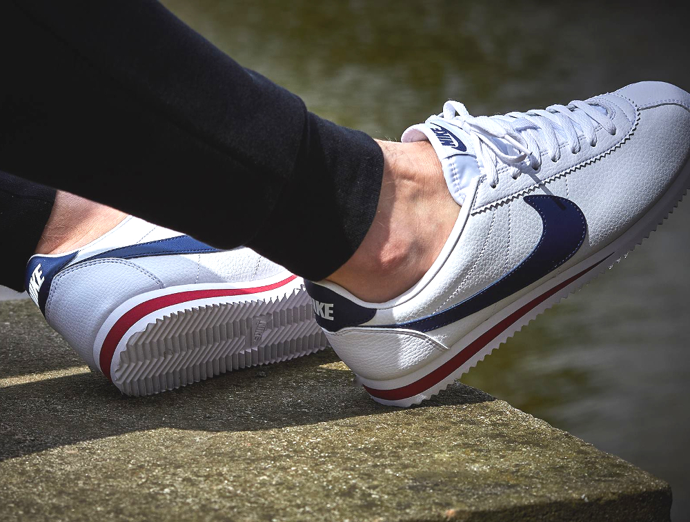 nike cortez white navy red