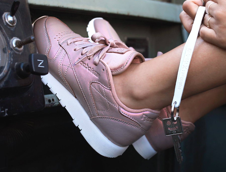 reebok leather pearlized rose gold