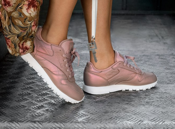 reebok leather pearlized rose gold