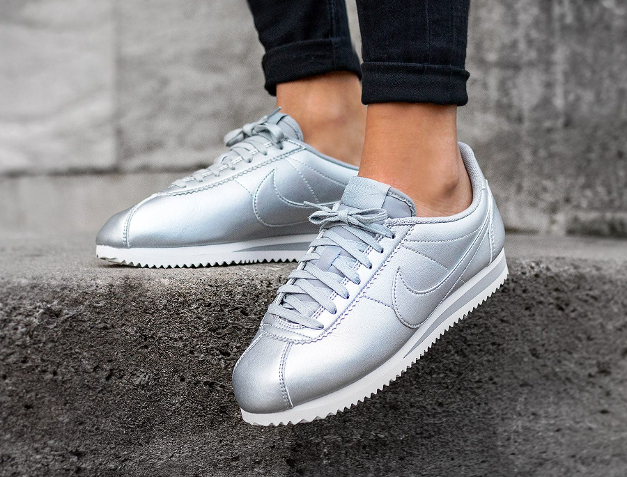 silver cortez nike