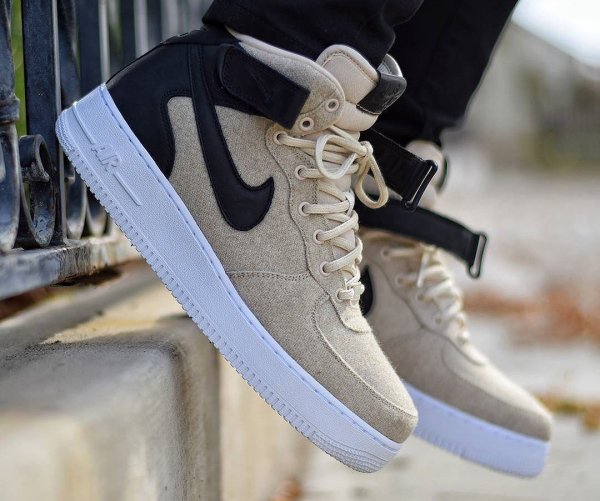 Chaussure Nike Med Air Force 1 Mid Premium Wool Oatmeal femme 1 600x501