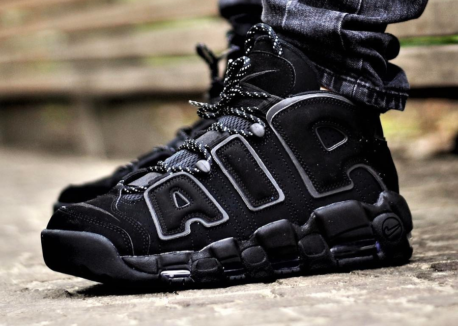 air more uptempo black on feet