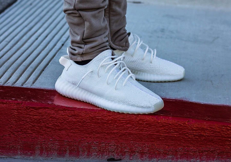 yeezy triple white on feet