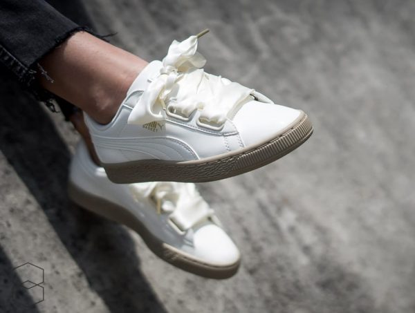 puma basket heart trainers in patent marshmallow