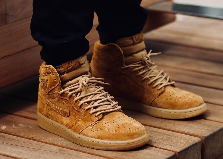 air jordan 1 wheat on feet