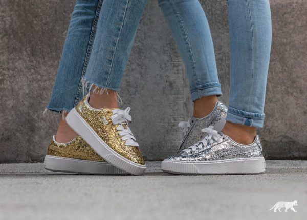 puma basket silver glitter