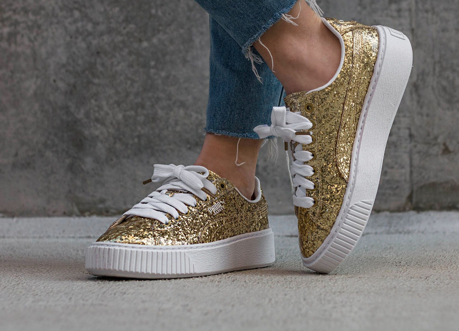 puma basket platform glitter silver