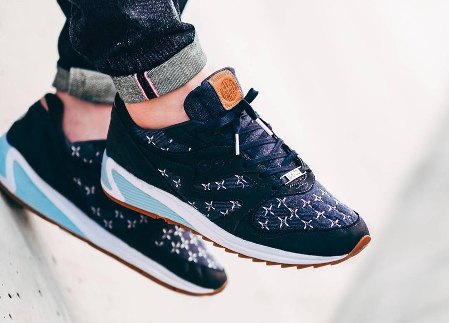 Chaussure Up There x Saucony Grid 8000 Sashiko (broderies japonaises)