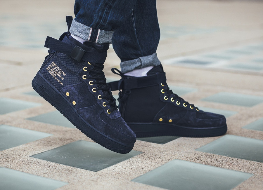 Nike Air Force 1 SF AF1 Mid Militaire Obsidian Gold - chaussure mi montante homme (1)