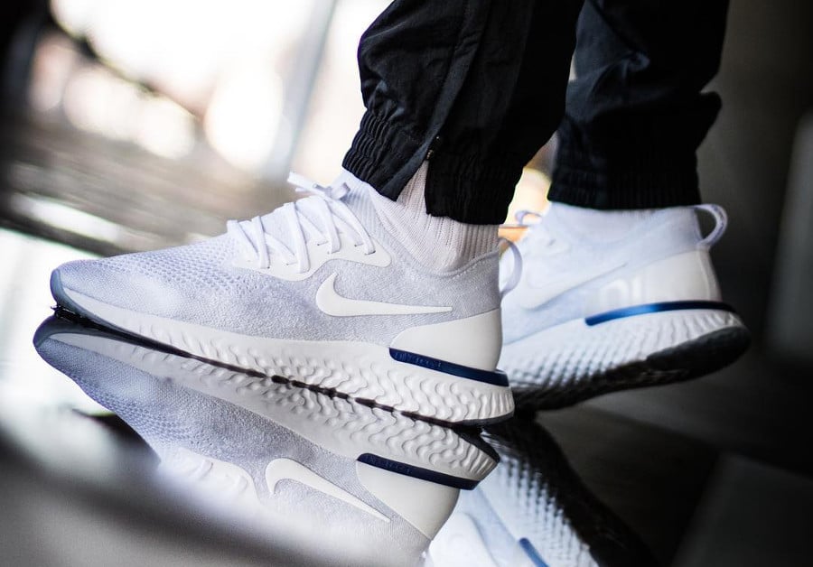 nike epic react flyknit white on feet