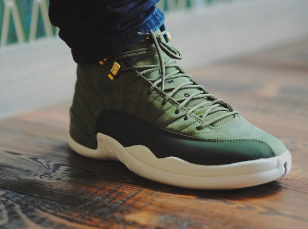 jordan 12 olive on feet