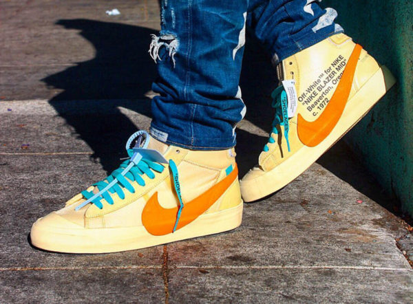 nike blazer mid canvas v2 X10 beige et orange on feet AA3832 700 5 600x442