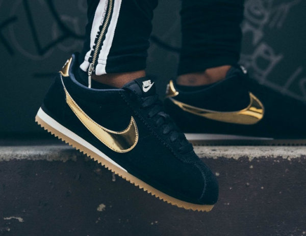 nike cortez black gold suede