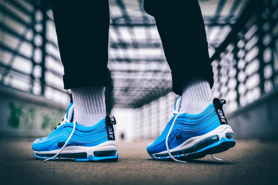 air max 97 blue hero on feet