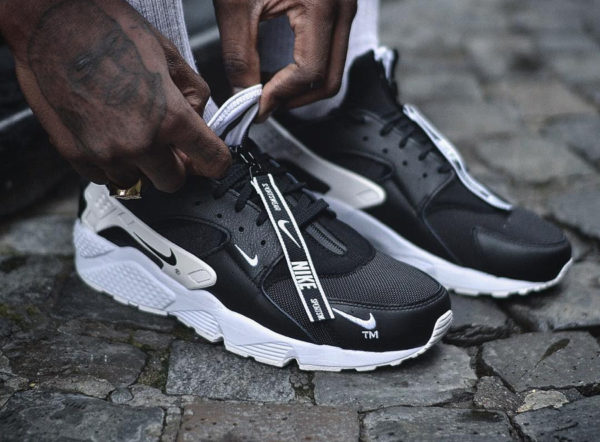 black and white huaraches with zipper