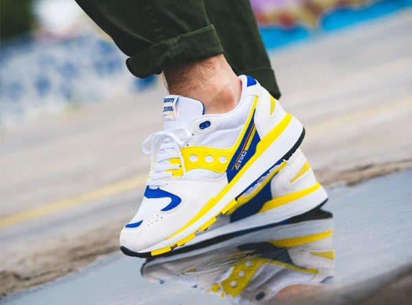 Saucony Azura OG 2018 White Yellow Blue on feet