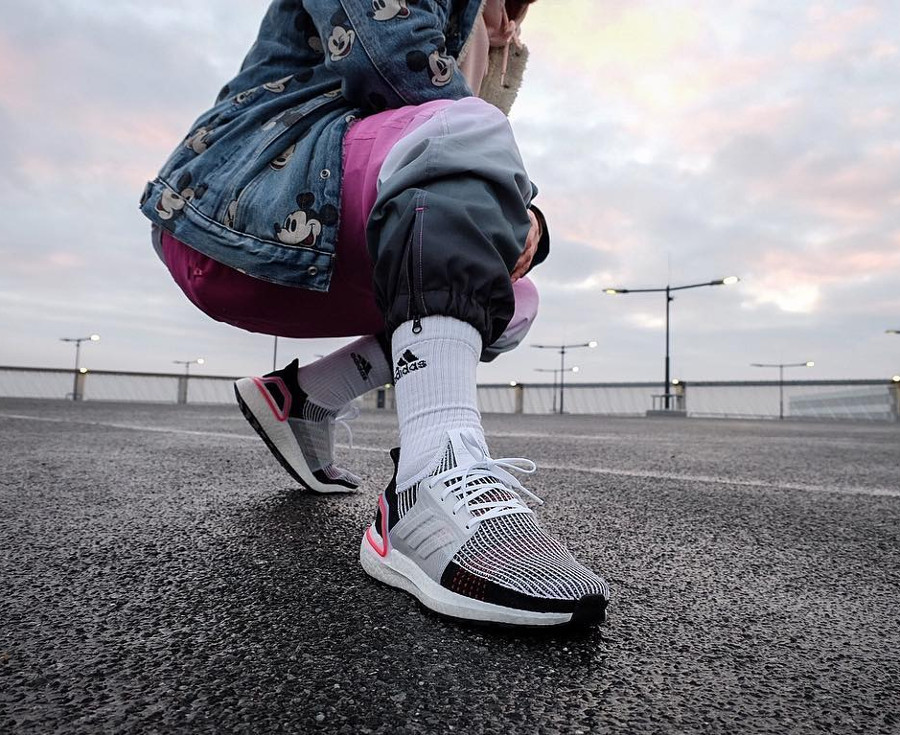 Adidas Ultra Boost 19 White Active Laser Red OG on feet