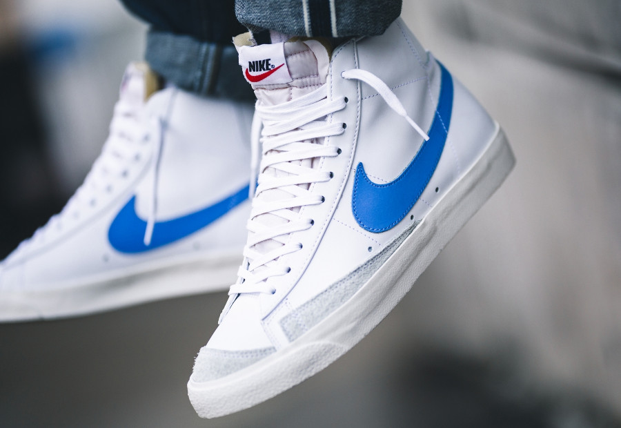 nike blazer mid 77 pacific blue on feet