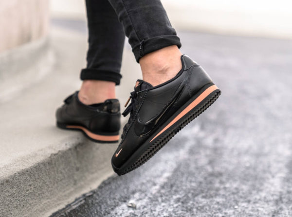 rose gold and black nike cortez