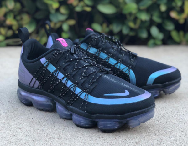 nike running vapormax utility throwback future trainers in black and iridescent