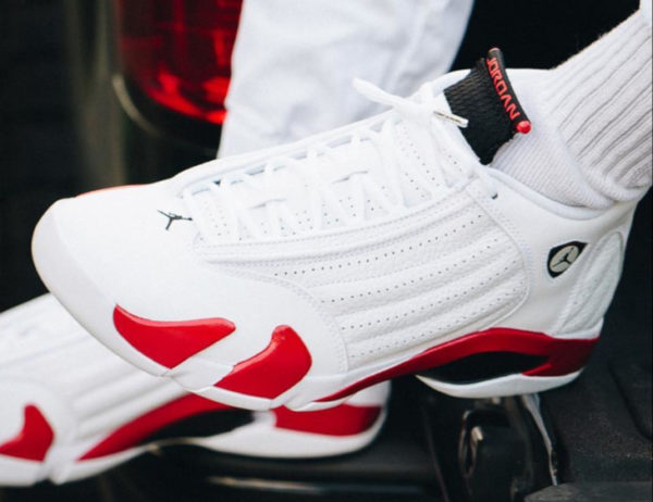 jordan 14 candy cane 2019 on feet