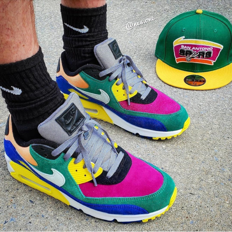 air max 90 multicolor suede on feet
