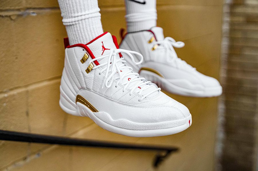 white gold and red jordan 12