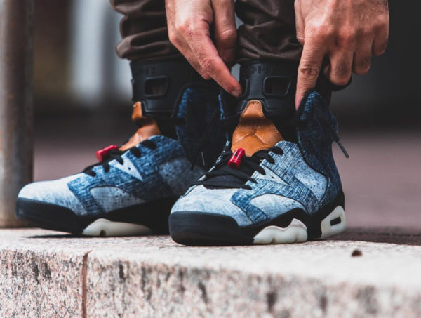 jordan 6 washed denim on feet