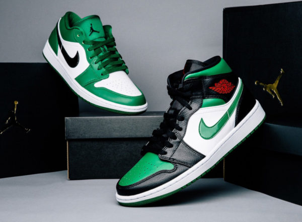 air jordan 1 mid pine green on feet