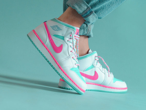 pink green blue jordan 1