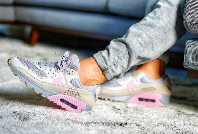 Nike Air Max 90 premium grise et rose flamant rose (3)