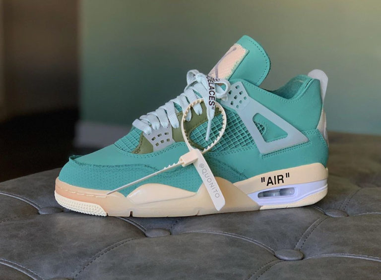 Air Jordan 4 customisée Off White Sail Neptune Green