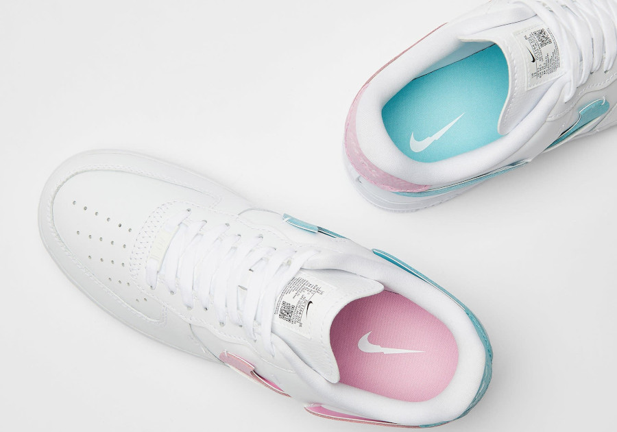 Women's Nike Air Force One Vandalized blanche rose et bleu turquoise (3)