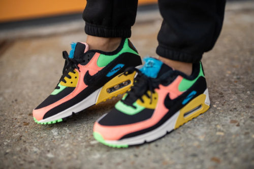 air max 90 multicolor suede on feet