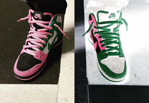 Basket NIKE custom Vert et Fushia