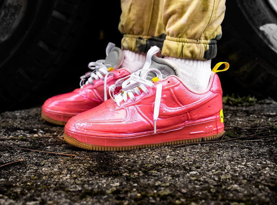 racer pink air force 1 on feet