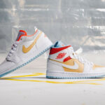 Air Jordan 1 Mid Low SE Wmns Perforated Sesame White Crimson