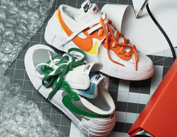 Sacai x Nike Blazer Low Classic Green Magma Orange 600x465