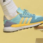 Adidas x Human Made Questar Boost HM Light Aqua on feet GY3018