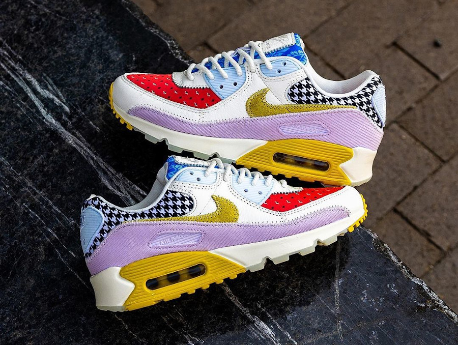 Nike Wmns AM90 Patchwork Corduroy Multicolor Sail Bright Citron Doll Lobster