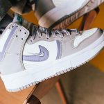 Nike Wmns Dunk High Up Rebel Plateforme Iron Purple Sail College Grey on feet