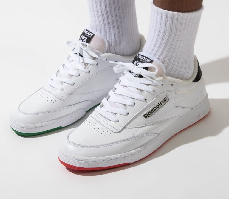 reebok club c mid ii trainers in chalk and green